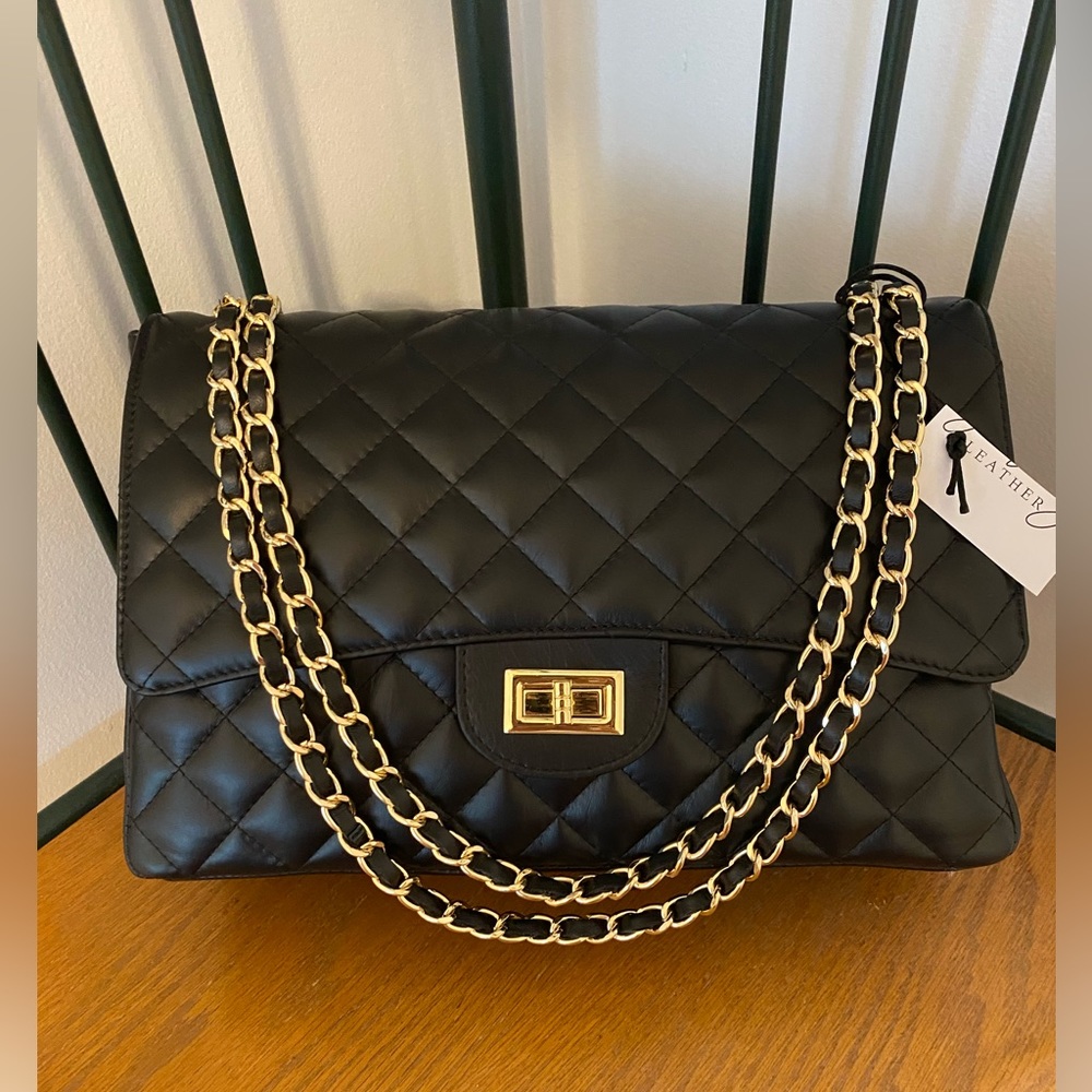 NEW - Vera Pelle, Black Italian Leather Satchel